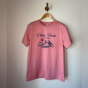 Pikes Peak Colorado Graphic T-Shirt Pink Mountain Sunset Women’s size XL